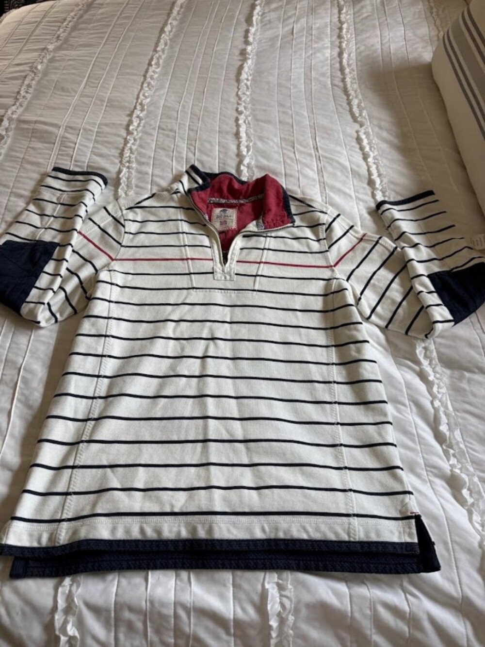 FatFace Airlie Sweater Mens Medium Navy Red  Stripe Quarter Zip Pullover Cotton